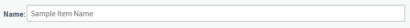 An item's Name field filled with 'Sample Item Name'. 